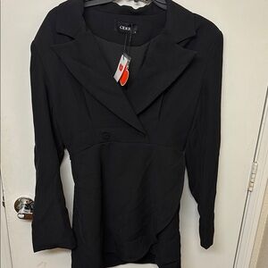 Cider Black Blazer/Dress with Prominent Lapel Collar